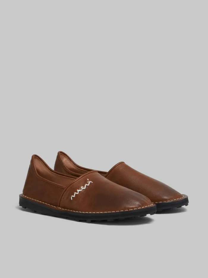 Men Marni Lace Up and Loafers Brown Leather SlipOn Loafer With Marni Symbol