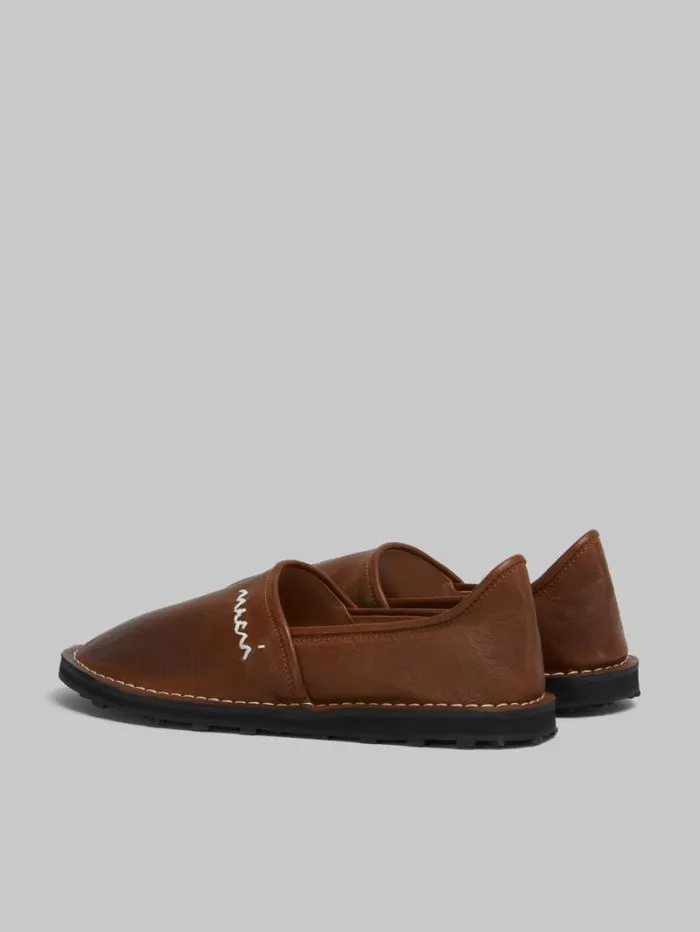 Men Marni Lace Up and Loafers Brown Leather SlipOn Loafer With Marni Symbol