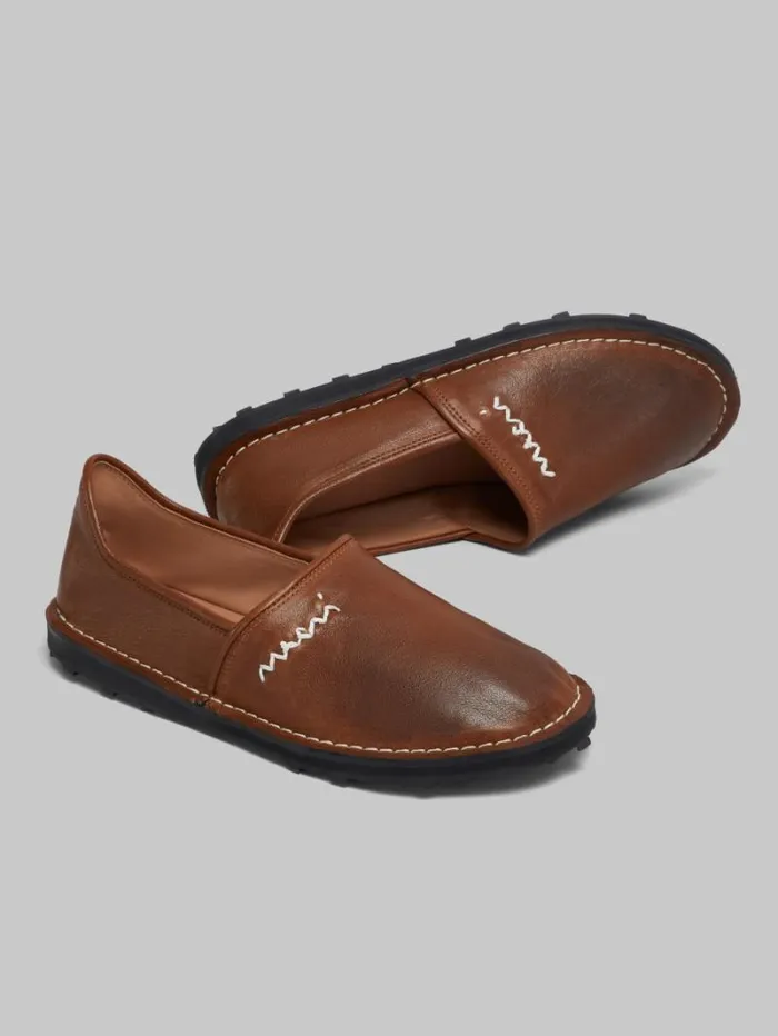 Men Marni Lace Up and Loafers Brown Leather SlipOn Loafer With Marni Symbol