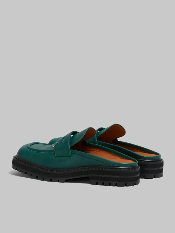 Men Marni Lace Up and Loafers Green Leather Piercing 20 Chunky Sabot Loafer