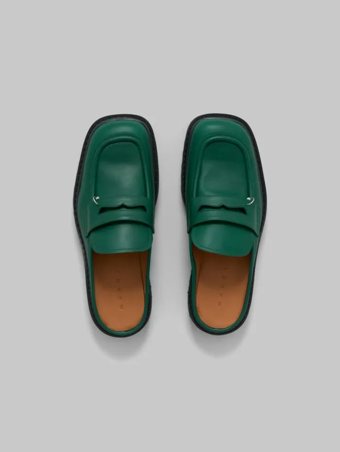 Men Marni Lace Up and Loafers Green Leather Piercing 20 Chunky Sabot Loafer