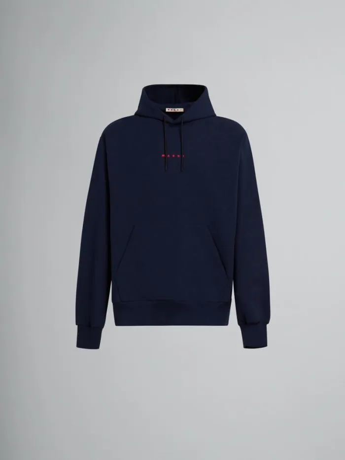 Men Marni Sweatshirts Blue Organic Cotton Hoodie With Marni Print