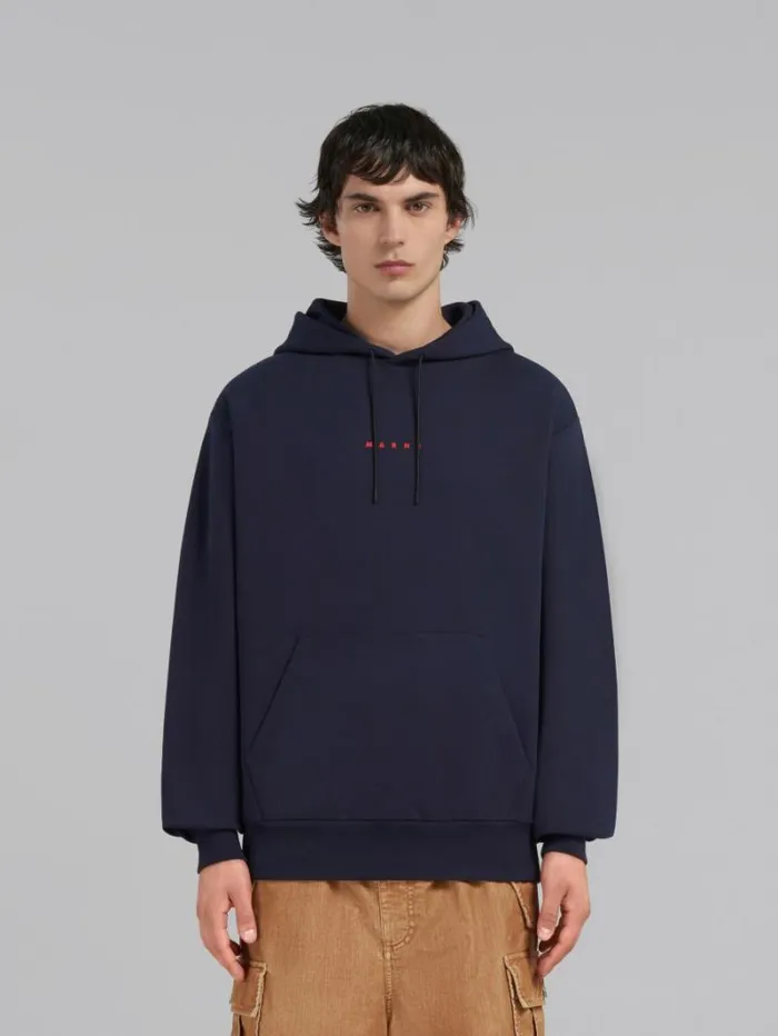 Men Marni Sweatshirts Blue Organic Cotton Hoodie With Marni Print