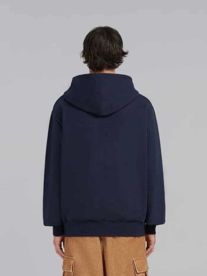Men Marni Sweatshirts Blue Organic Cotton Hoodie With Marni Print