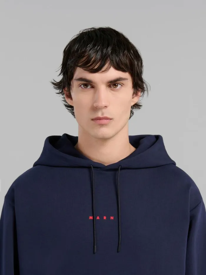 Men Marni Sweatshirts Blue Organic Cotton Hoodie With Marni Print
