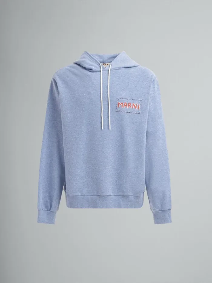 Men Marni Sweatshirts Light Blue Melange Cotton Hoodie With Marni Patch