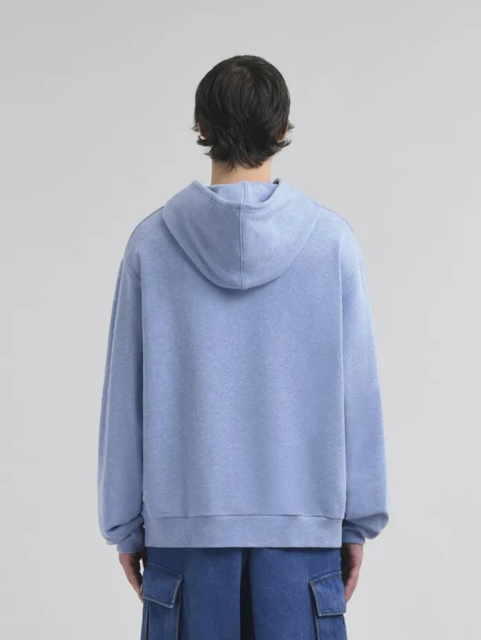 Men Marni Sweatshirts Light Blue Melange Cotton Hoodie With Marni Patch