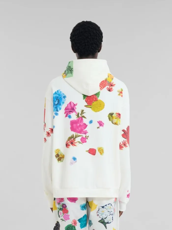 Men Marni Sweatshirts White Cotton Hoodie With Flower Prints