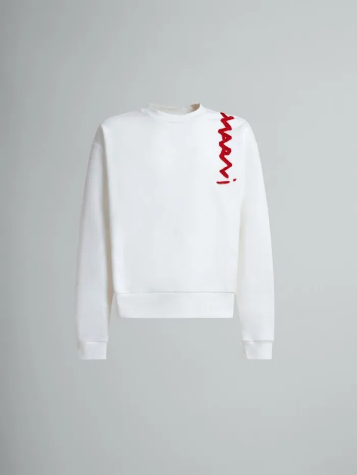 Men Marni Sweatshirts White Cotton Sweatshirt With Marni Mending Logo