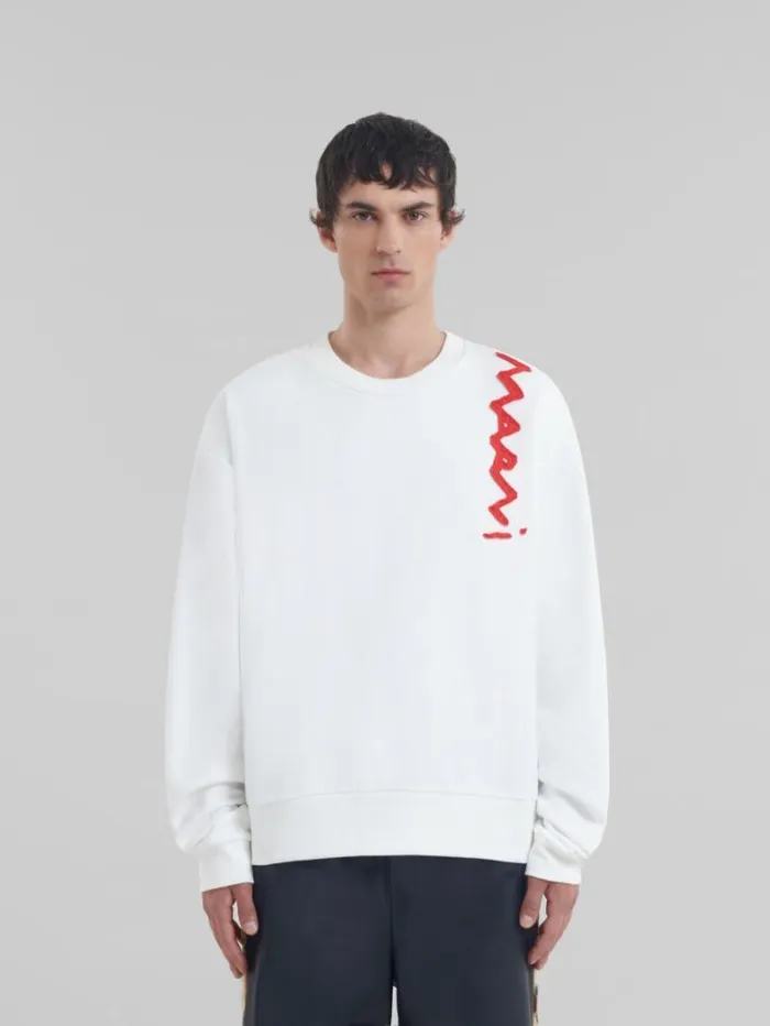 Men Marni Sweatshirts White Cotton Sweatshirt With Marni Mending Logo