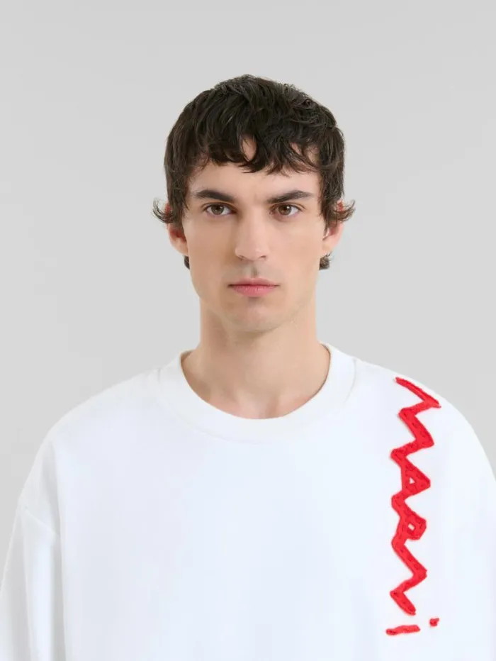 Men Marni Sweatshirts White Cotton Sweatshirt With Marni Mending Logo