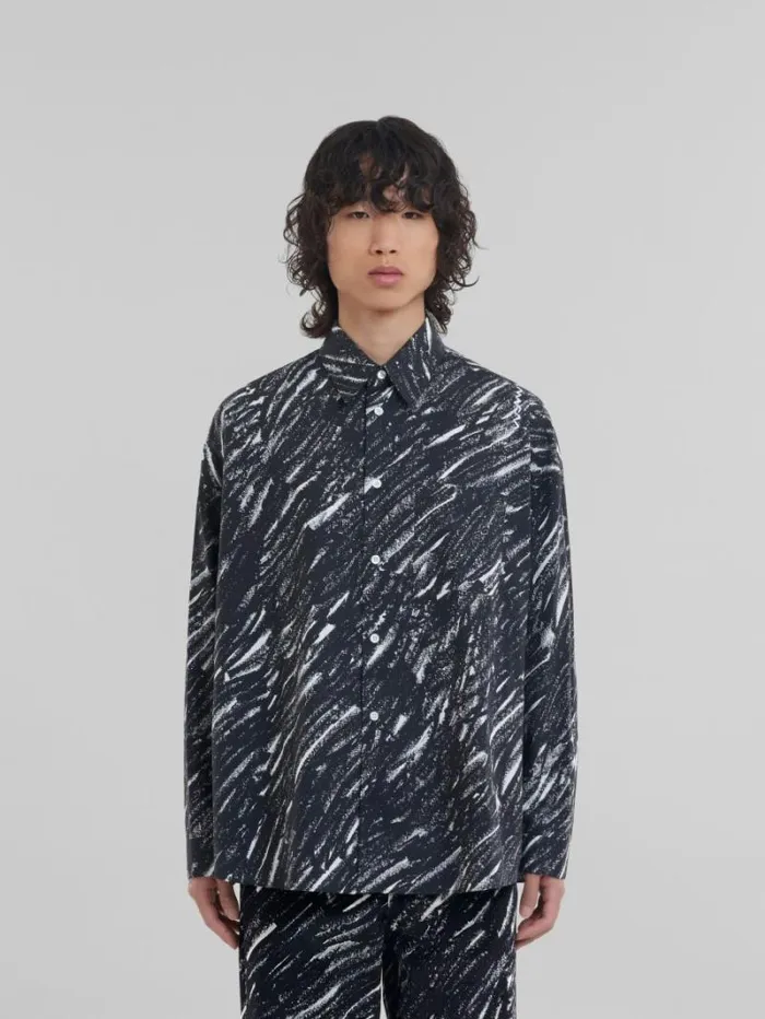 Men Marni Tops and Tshirts Black Crayon Print Organic Cotton Shirt