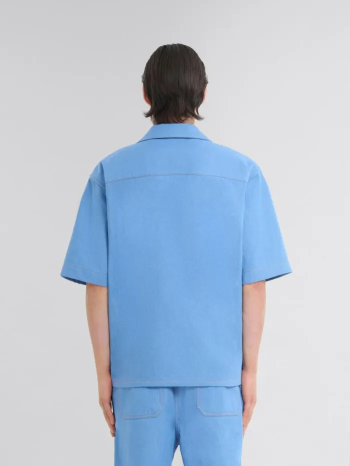 Men Marni Tops and Tshirts Blue Denim Bowling Shirt With Marni Mending Logo
