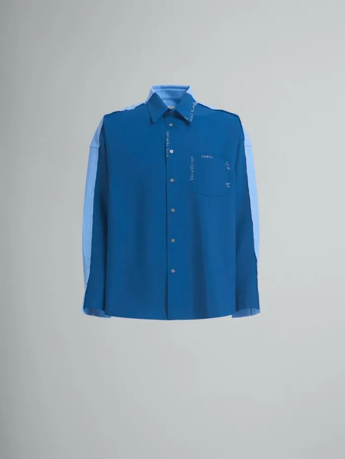Men Marni Tops and Tshirts Blue Wool Shirt With Contrast Back