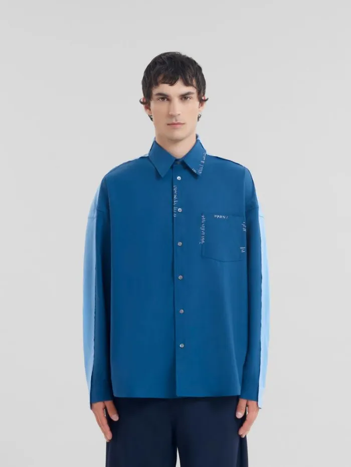 Men Marni Tops and Tshirts Blue Wool Shirt With Contrast Back