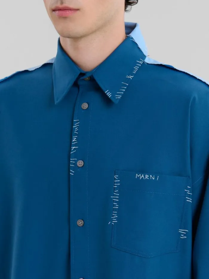 Men Marni Tops and Tshirts Blue Wool Shirt With Contrast Back