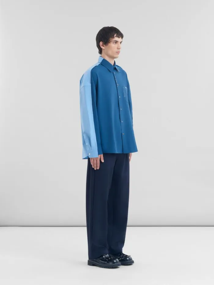 Men Marni Tops and Tshirts Blue Wool Shirt With Contrast Back