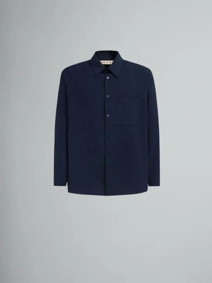 Men Marni Tops and Tshirts Deep Blue Tropical Wool LongSleeved Shirt