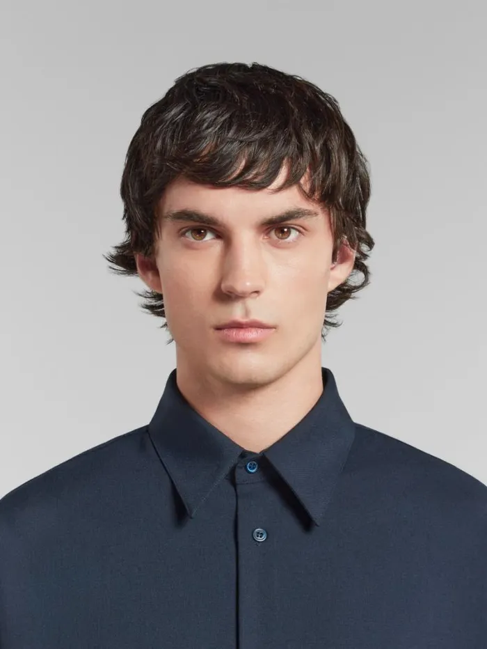 Men Marni Tops and Tshirts Deep Blue Tropical Wool LongSleeved Shirt