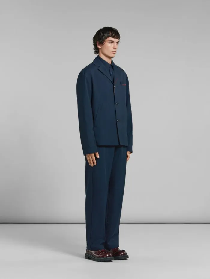 Men Marni Tops and Tshirts Deep Blue Tropical Wool LongSleeved Shirt