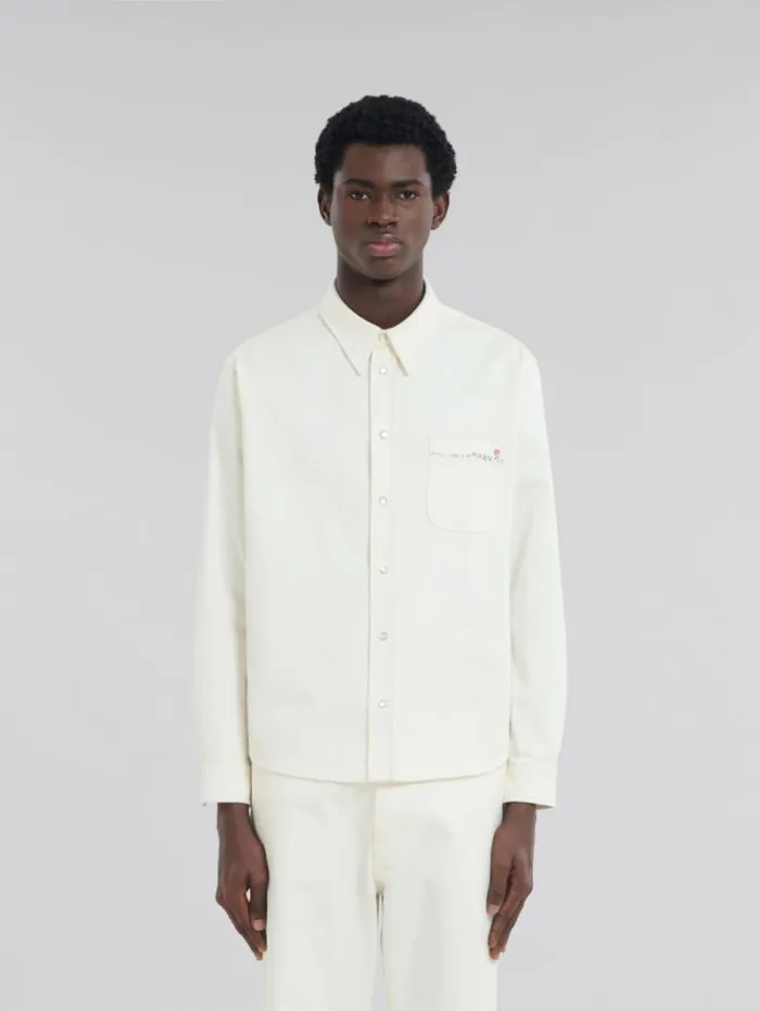 Men Marni Tops and Tshirts White Drill Shirt With Marni Mending