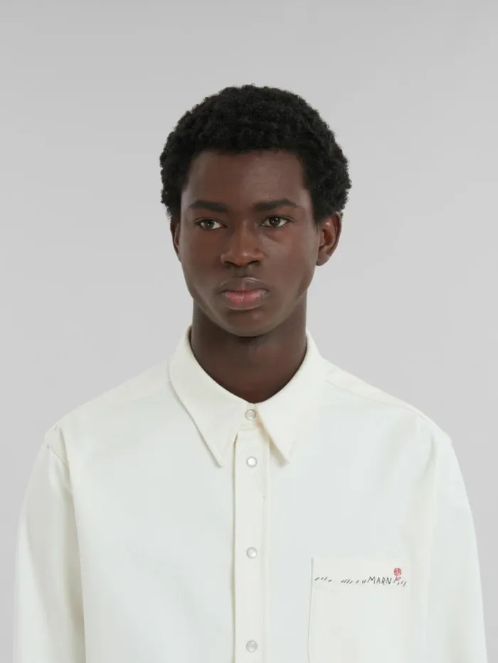 Men Marni Tops and Tshirts White Drill Shirt With Marni Mending