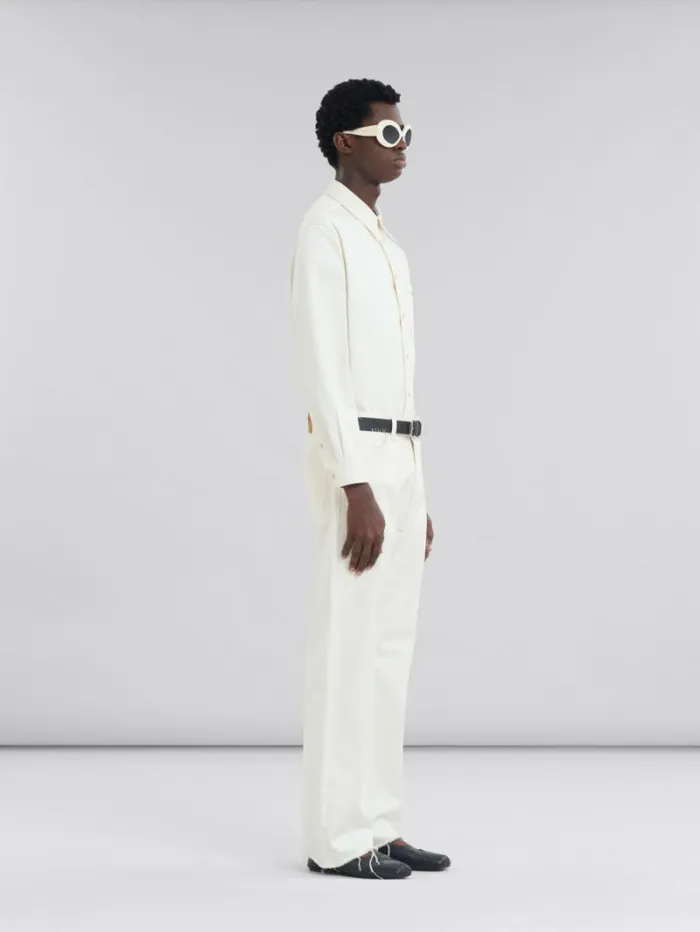 Men Marni Tops and Tshirts White Drill Shirt With Marni Mending