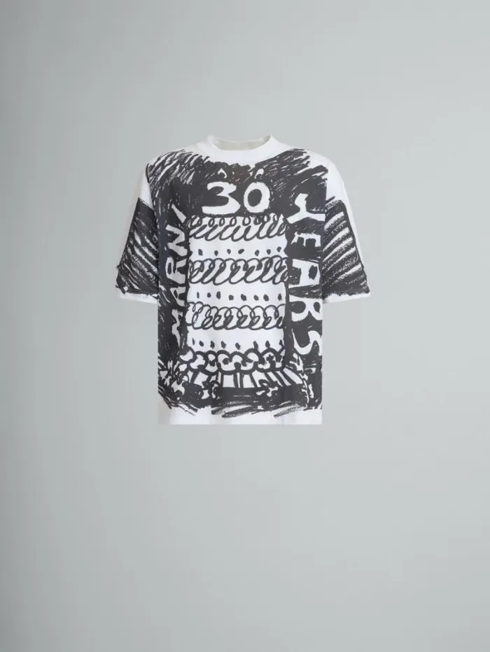 Men Marni Tops and Tshirts White Organic Cotton TShirt With Marni 30th Anniversary Print