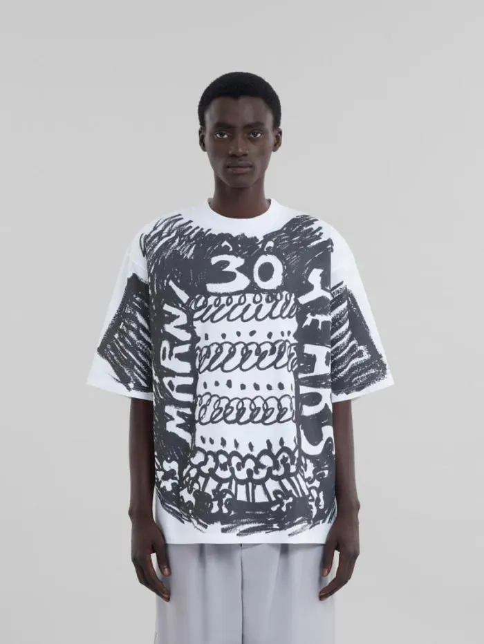 Men Marni Tops and Tshirts White Organic Cotton TShirt With Marni 30th Anniversary Print