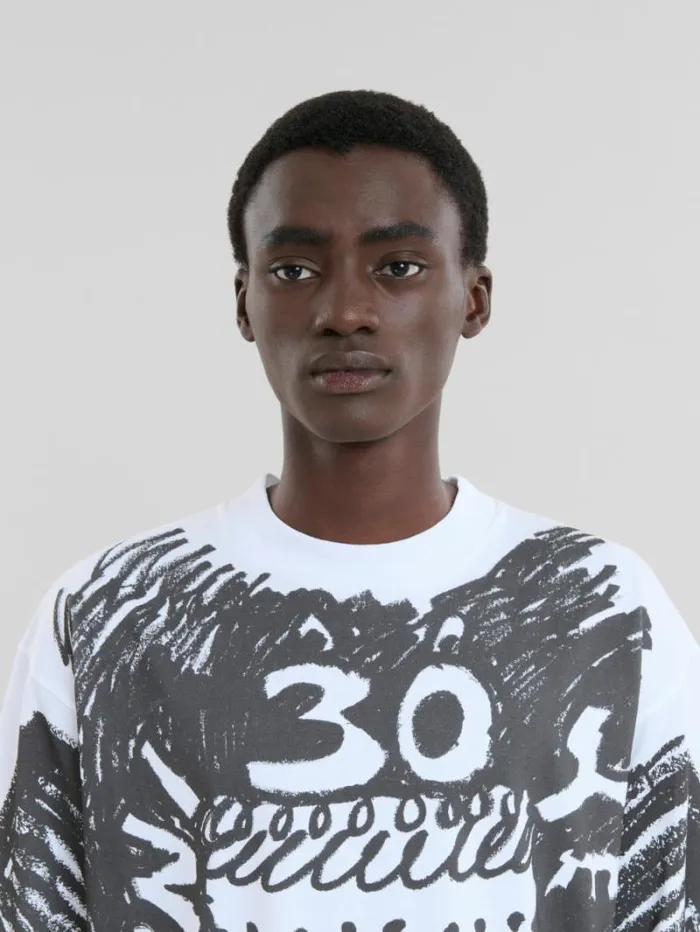Men Marni Tops and Tshirts White Organic Cotton TShirt With Marni 30th Anniversary Print