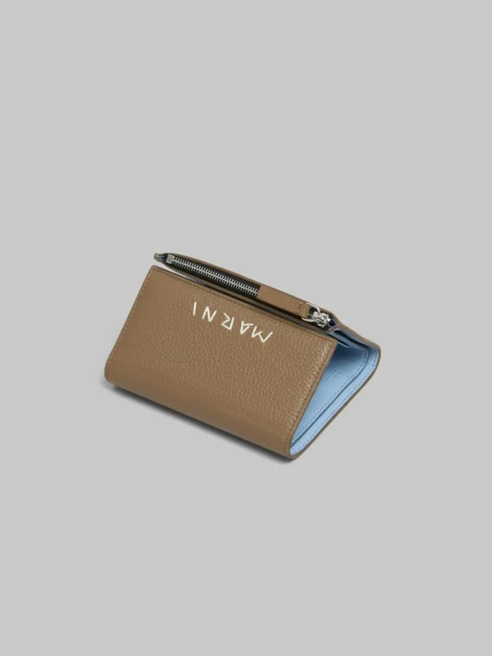 Men Marni Wallets and Small Leather Goods Brown Leather Trifold Wallet With Marni Mending