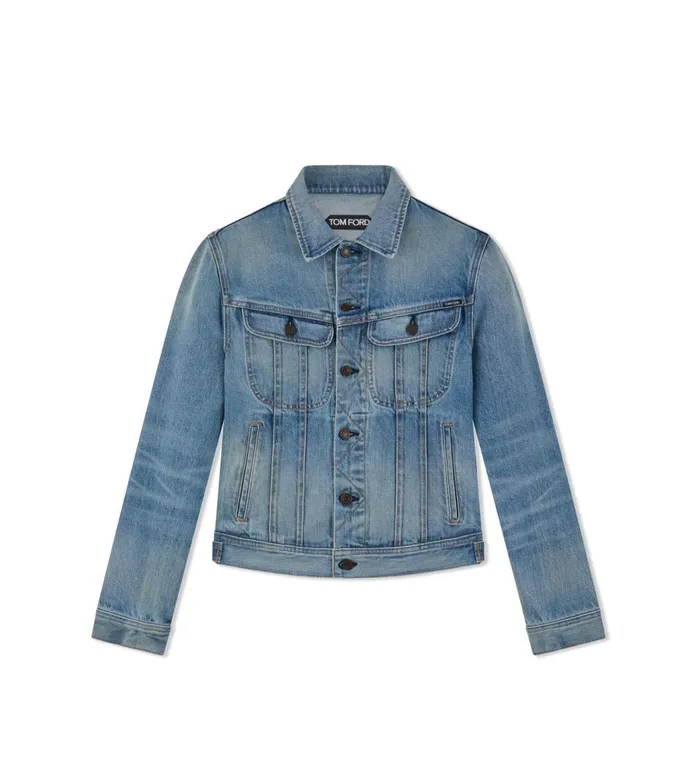 Men Outerwear Tom Ford Aged Light Wash Icon Denim Jacket Washed Blue