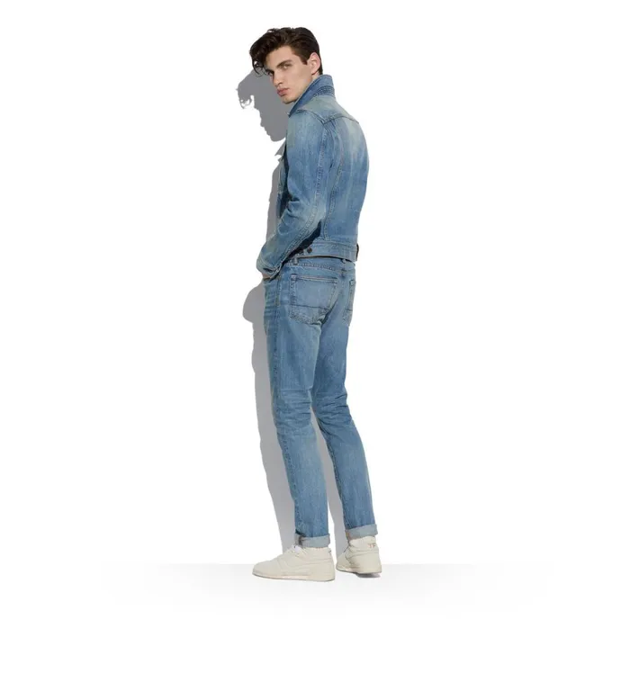 Men Outerwear Tom Ford Aged Light Wash Icon Denim Jacket Washed Blue Men Outerwear Tom Ford Aged Light Wash Icon Denim Jacket Washed Blue