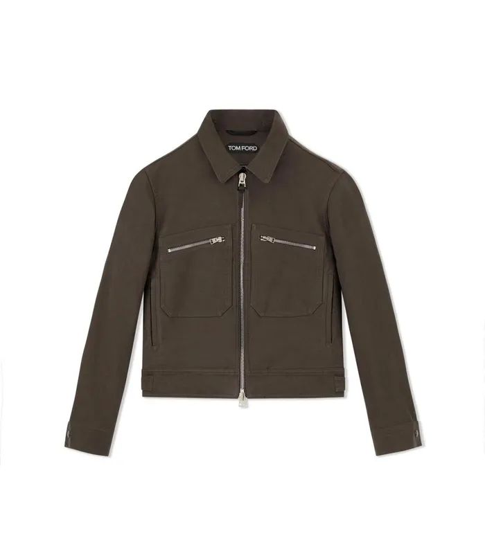 Men Outerwear Tom Ford Brushed Cotton Zip Blouson Dark Chocolate