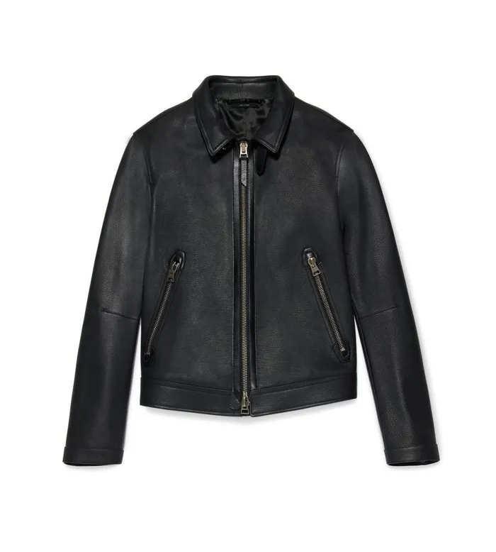 Men Outerwear Tom Ford Large Grain Leather Collar Blouson Black