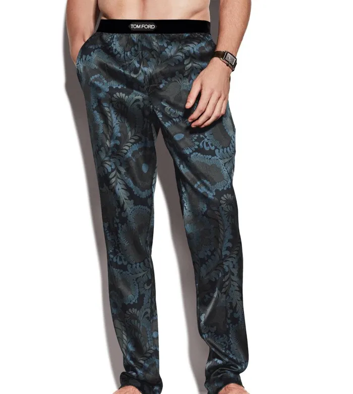 Men PAJAMA PANTS and LONG JOHNS Tom Ford 70S Paisley Floral Silk Pajama Pants Dark Turquoise