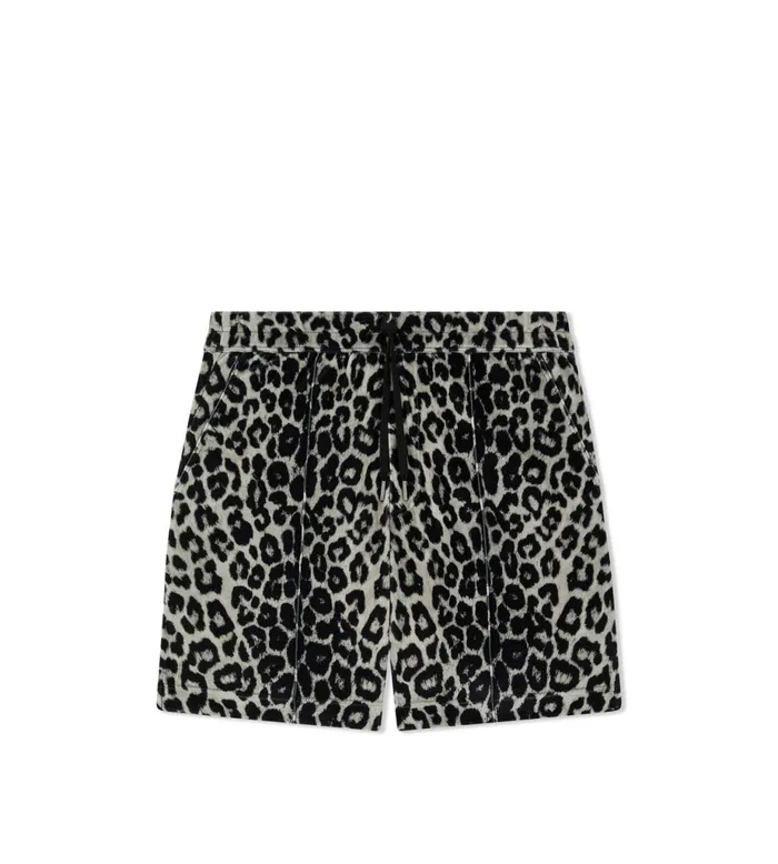 Men Pants and Shorts Tom Ford Leopard Print Velour Shorts Black Beige