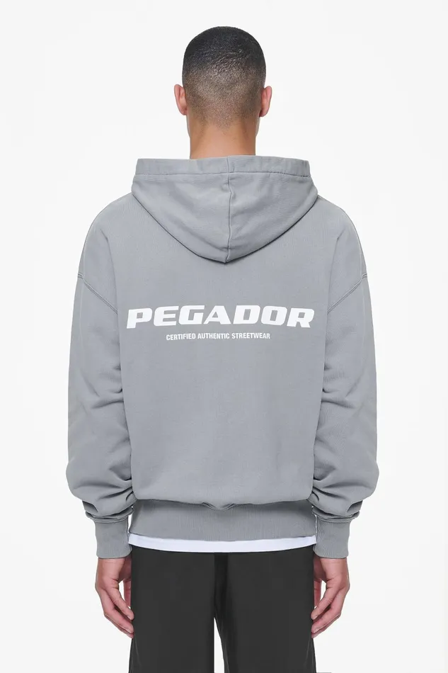 Men Pegador Hoodies Colne Terry Logo Oversized Sweat Jacket Heavy Washed Cool Grey