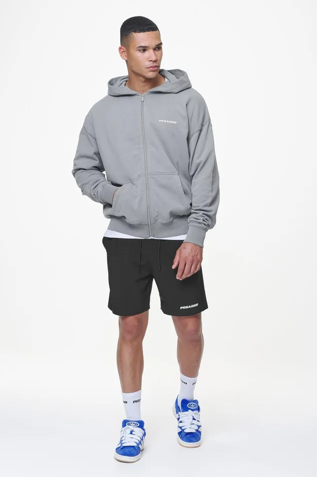 Men Pegador Hoodies Colne Terry Logo Oversized Sweat Jacket Heavy Washed Cool Grey Men Pegador Hoodies Colne Terry Logo Oversized Sweat Jacket Heavy Washed Cool Grey
