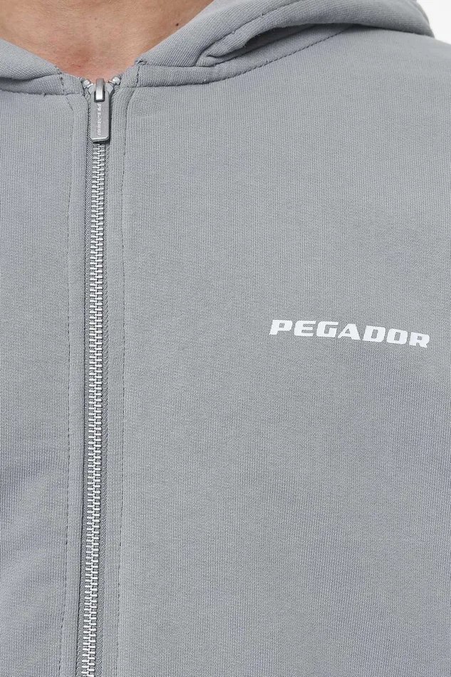 Men Pegador Hoodies Colne Terry Logo Oversized Sweat Jacket Heavy Washed Cool Grey Men Pegador Hoodies Colne Terry Logo Oversized Sweat Jacket Heavy Washed Cool Grey