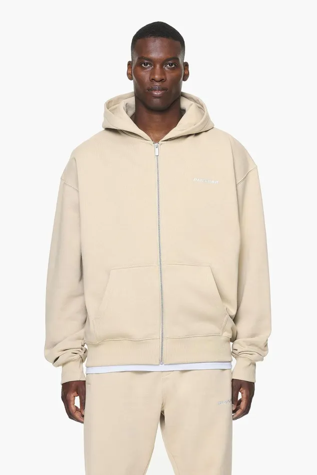 Men Pegador Hoodies Logo Oversized Sweat Jacket Vintage Washed Kingdom Beige