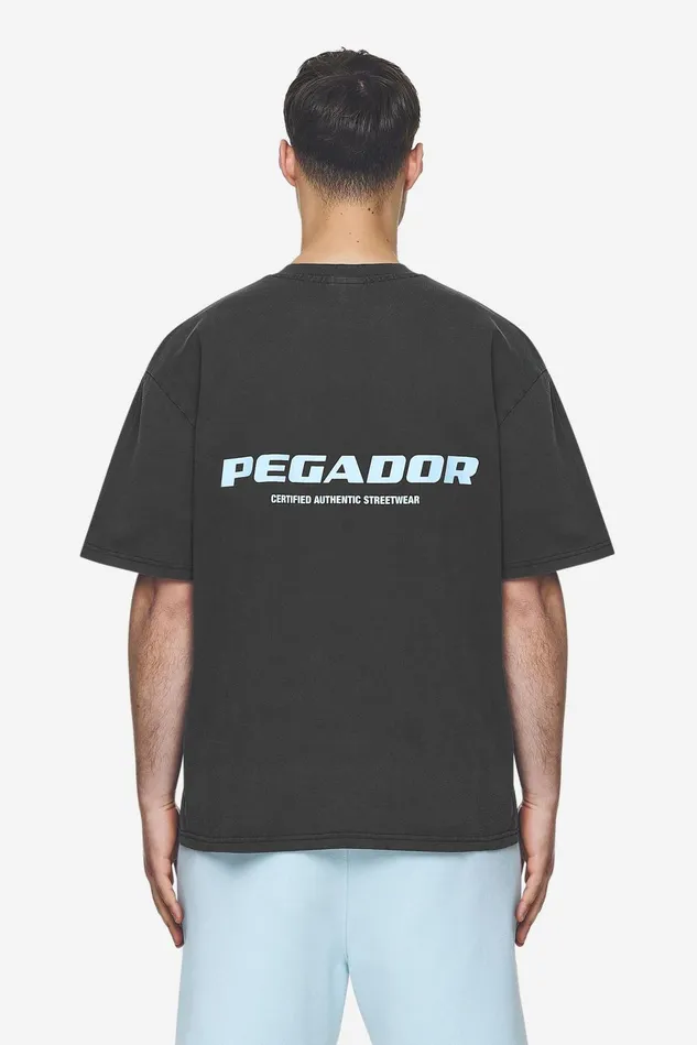 Men Pegador Tees Colne Logo Oversized Tee Vintage Black Baby Blue