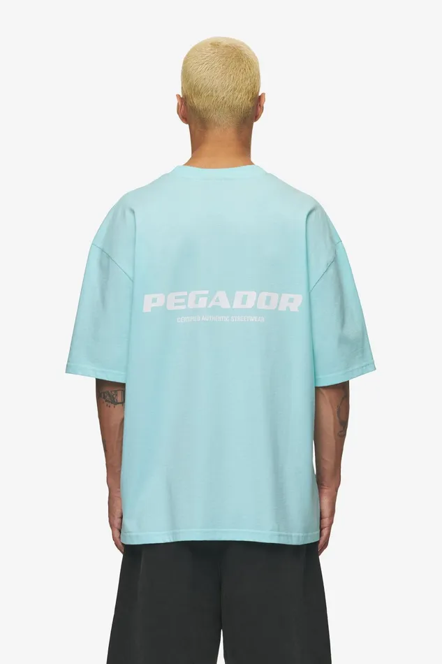 Men Pegador Tees Colne Logo Oversized Tee Washed Sky Blue White
