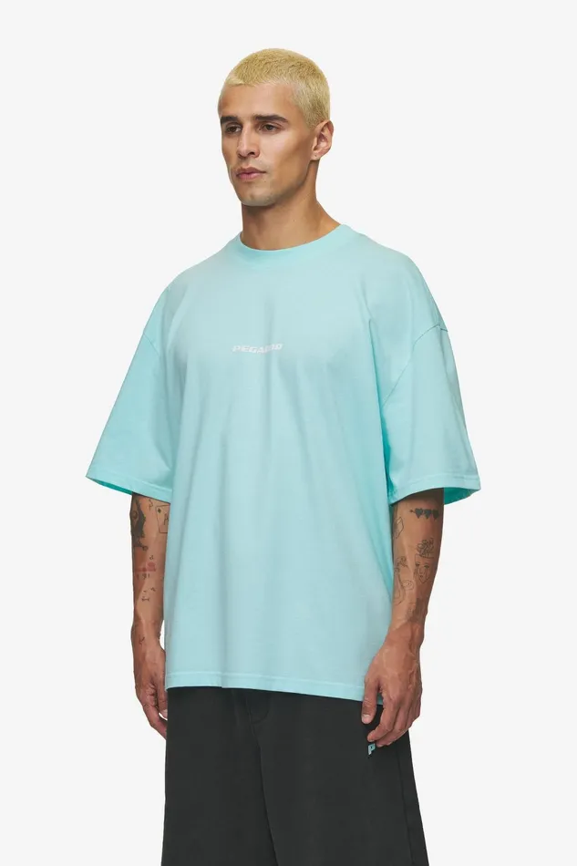Men Pegador Tees Colne Logo Oversized Tee Washed Sky Blue White Men Pegador Tees Colne Logo Oversized Tee Washed Sky Blue White