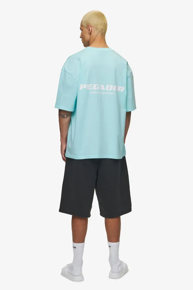 Men Pegador Tees Colne Logo Oversized Tee Washed Sky Blue White Men Pegador Tees Colne Logo Oversized Tee Washed Sky Blue White