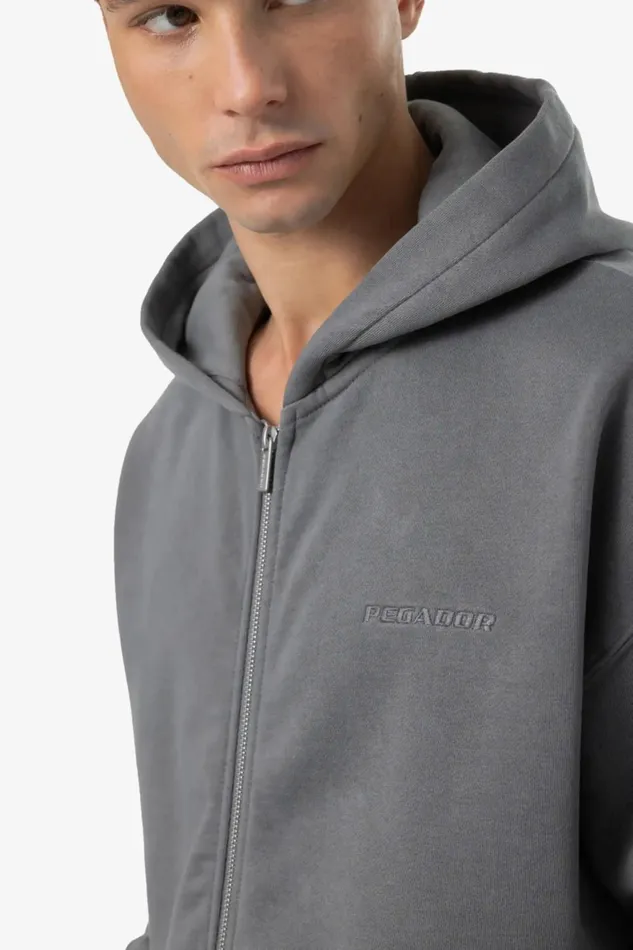 Men Pegador Zip Hoodies Logo Oversized Sweat Jacket Vintage Grey Grey Men Pegador Zip Hoodies Logo Oversized Sweat Jacket Vintage Grey Grey