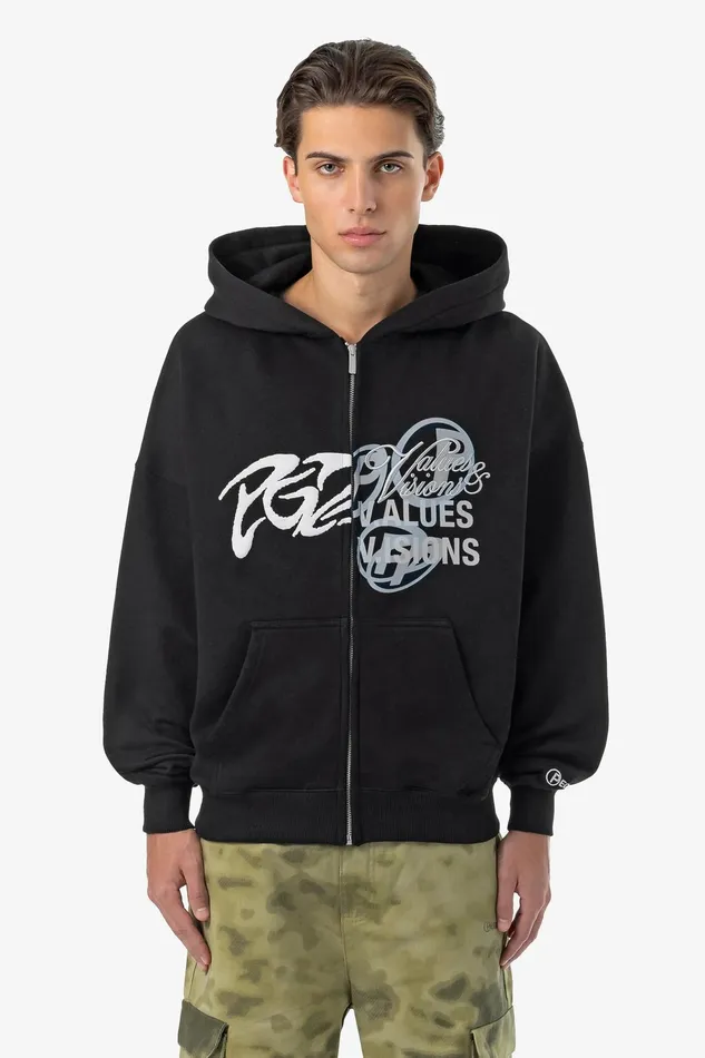 Men Pegador Zip Hoodies Wakun Boxy Sweat Jacket Washed Black