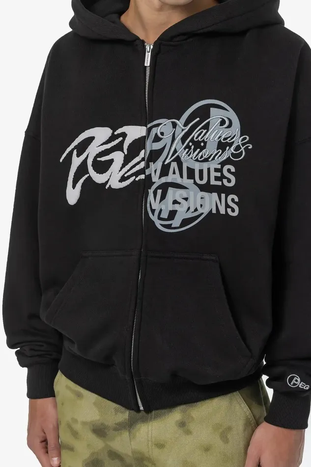 Men Pegador Zip Hoodies Wakun Boxy Sweat Jacket Washed Black Men Pegador Zip Hoodies Wakun Boxy Sweat Jacket Washed Black