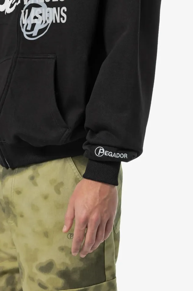 Men Pegador Zip Hoodies Wakun Boxy Sweat Jacket Washed Black Men Pegador Zip Hoodies Wakun Boxy Sweat Jacket Washed Black