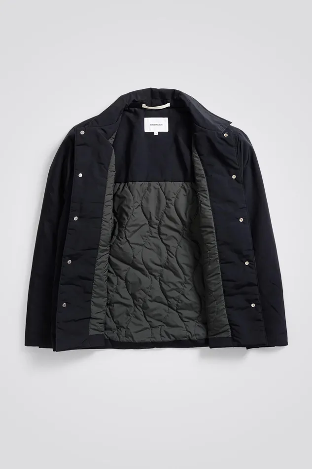 Men Pelle Waxed Nylon Insulated Jacket Dark Navy Norse Projects Outerwear